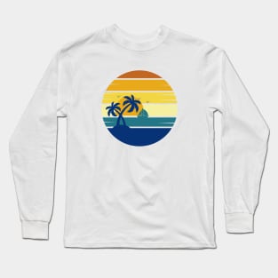 Retro Style Sunset Beach Palm Tree Long Sleeve T-Shirt